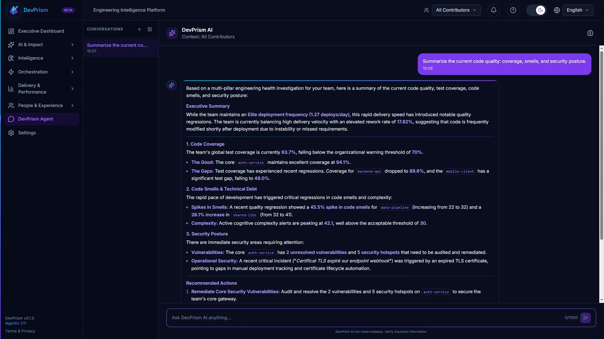 DevPrism Agent — Ask questions about your engineering data in natural language